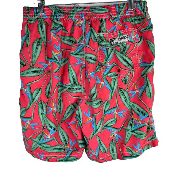 Trunks Surf & Swim Co. Men's Swim Trunks Size L Coral/Orange Floral Leaf Print - Picture 2 of 4